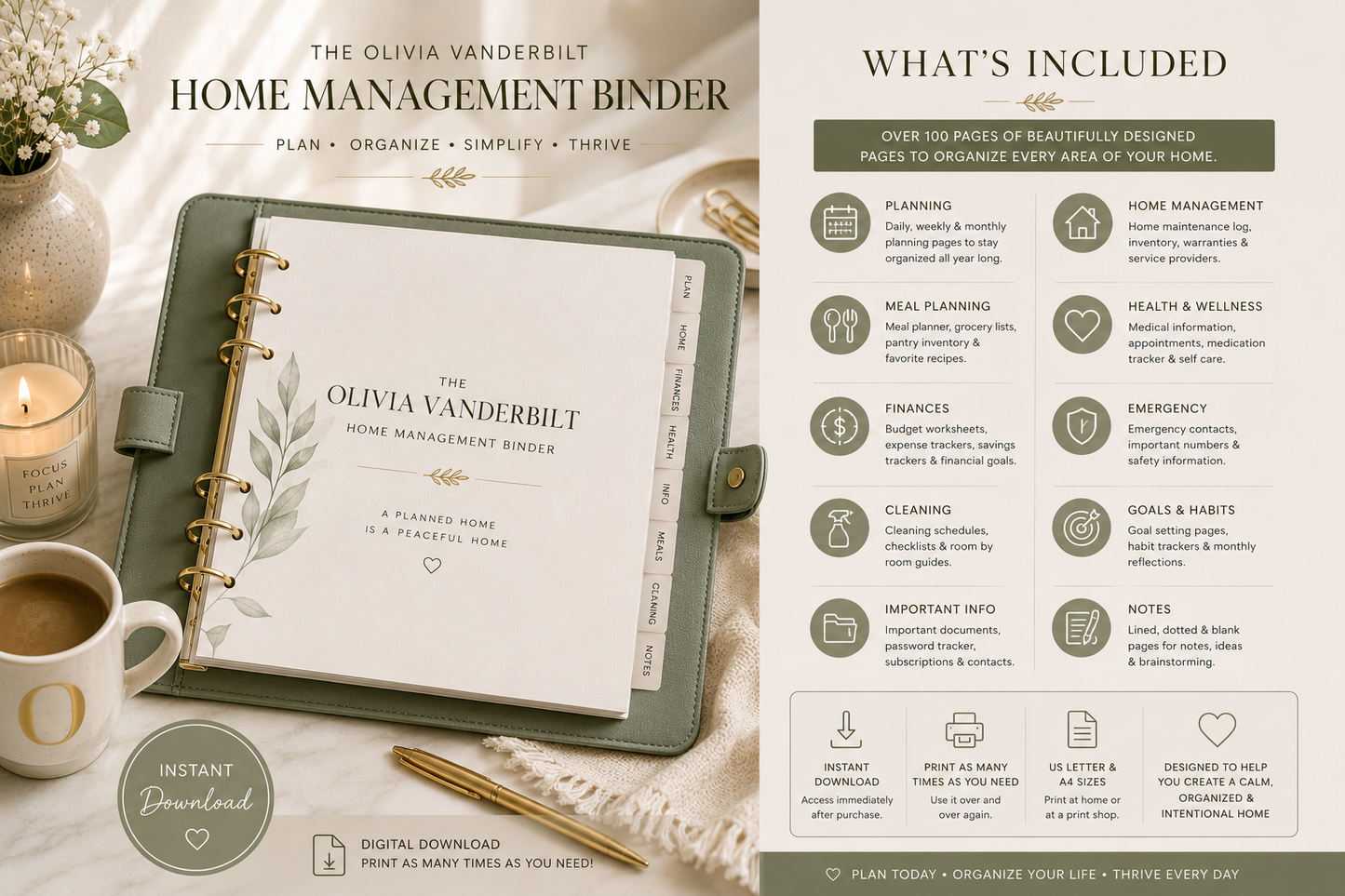 The Olivia Vanderbilt Home Management Binder (Printable PDF)