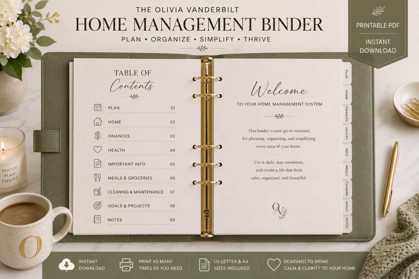 The Olivia Vanderbilt Home Management Binder (Printable PDF)